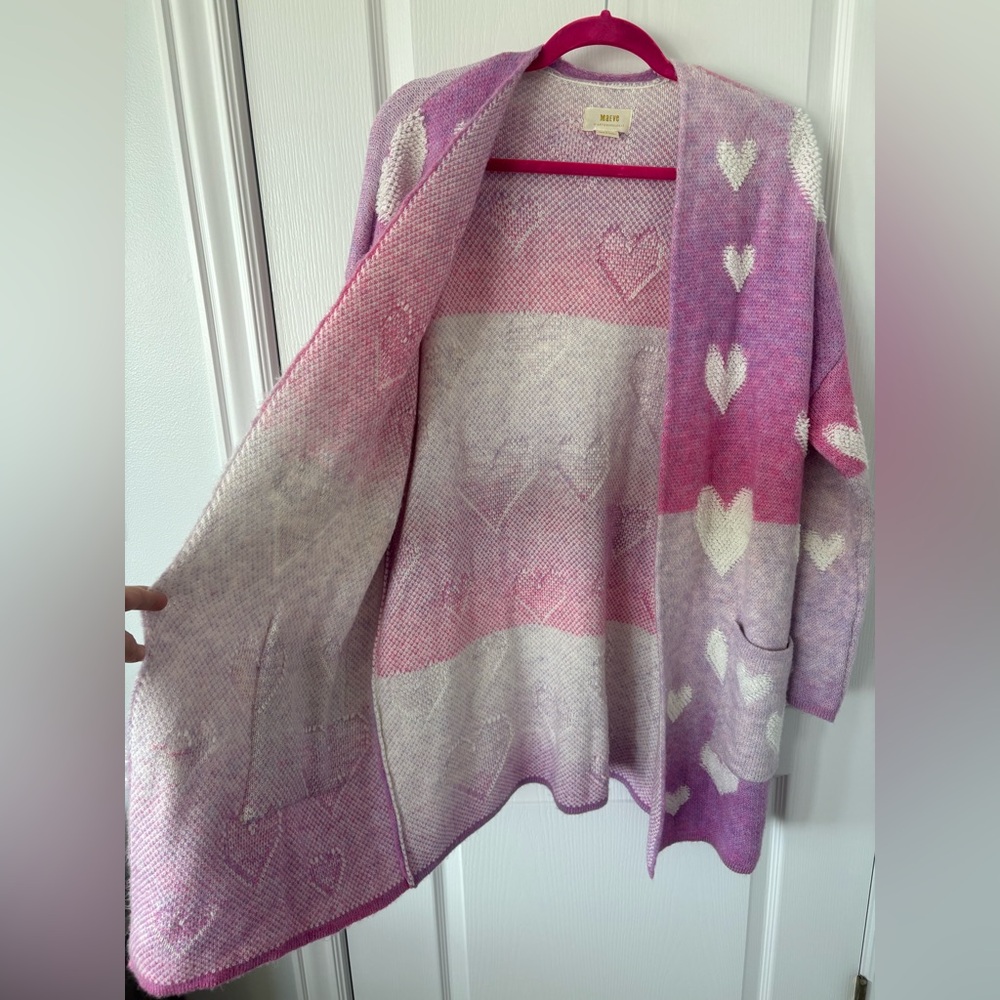 Maeve by Anthropologie Purple Pink Heart-Print Open Cardigan Sweater size M/L - Picture 4 of 6
